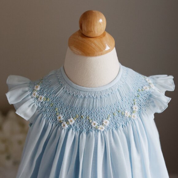Blue Smocked Flutter Sleeve Dress 12/18 Months Will'Beth Boutique Like New - Picture 3 of 6